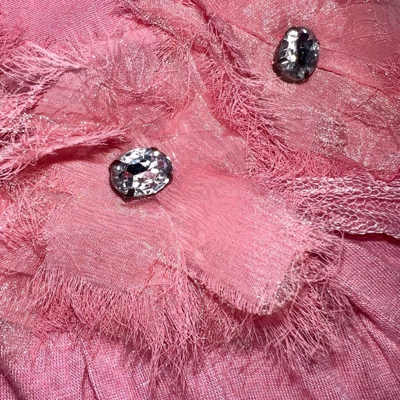 Deb Y2K Rose Pink Flower Jewels Bling Ruffles Racerback Tank Top Women’s Small - Picture 7 of 10